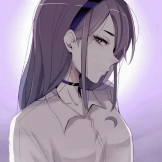 😒 anime, ragazza, capelli viola, choker, luna crescente, carina, cartone animato, illustrazione telegram sticker