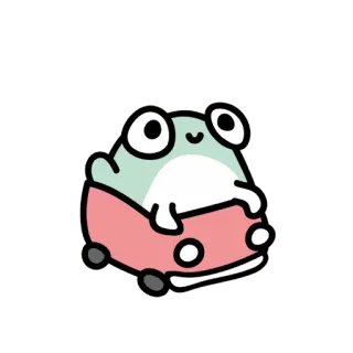 😌 ếch, xe hơi, dễ thương, động vật, hoạt hình, nhãn dán telegram sticker
