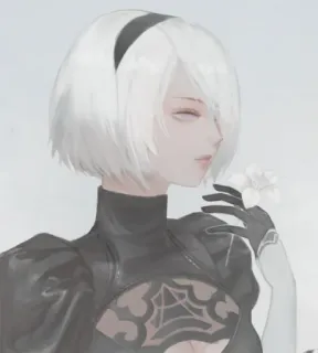 🎨 2B Nier: Automata android, kwiat, białe włosy, kobieta, nier, automata, gra telegram sticker