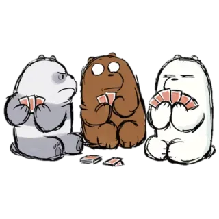 🐼 We Bare Bears ursos, pôquer, cartas de baralho, desenho animado, We Bare Bears, panda, grizzly, urso polar telegram sticker