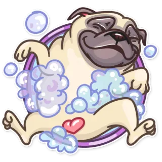 🛀 pug, cachorro, bolhas, banho, fofo, desenho animado, animal de estimação telegram sticker