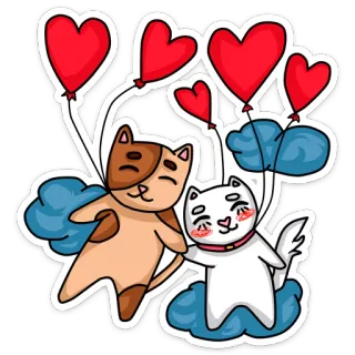 💕 коты, любовь, шары, облака, стикер, милый, дружба whatsapp sticker