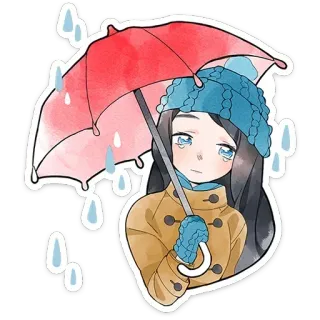 ☔️ menina, guarda-chuva, chuva, fofa, inverno, chapéu, luvas telegram sticker