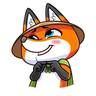 ☺️ zorro, dibujo animado, animal, sombrero, sonrisa socarrona, astuto whatsapp sticker