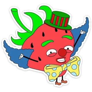 🤡 strawberry, clown, cartoon, fruit, hat, cute telegram sticker