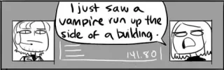 😥 I just saw a vampire run up the side of a building. vampire, comic, funny, supernatural telegram sticker