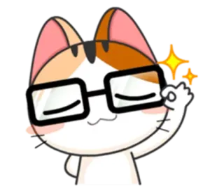 🤓 gato, adesivo, tricolor, óculos, animal, fofo, gesto ok telegram sticker