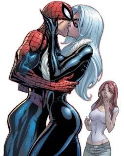 😁 Spider-Man kiss, marvel, comic, spiderman, black cat telegram sticker
