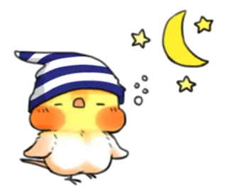 🌙 dormir, nuit, lune, étoiles, mignon, dessin animé, sommeil, oiseau telegram sticker