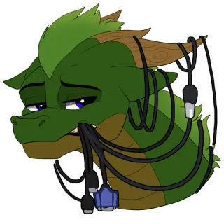 🔌 Drache, Cartoon, Computer Kabel, traurig telegram sticker