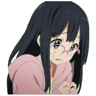 😢 アニメ, 悲しい, 女の子, 泣く, メガネ whatsapp sticker