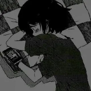 ⚓️ sad, anime, aesthetic, girl, laying down, phone telegram sticker