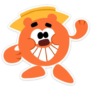 👋 Cartone animato, Personaggio, Arancione, Felice, Cappello, Amichevole telegram sticker