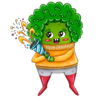 🎉 브로콜리, 만화, 귀여운, 캐릭터, 음식, 채소, 종이 조각, 재미 telegram sticker