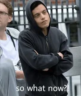 ☹ so what now?! meme, question, hoodie, pensive, expression telegram sticker