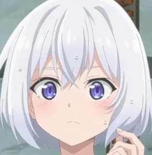 😶 anime, girl, white hair, purple eyes, portrait telegram sticker