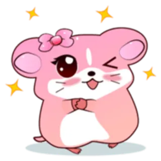 😉 hamster, pink, cute, cartoon, animal, kawaii, stars, bow telegram sticker