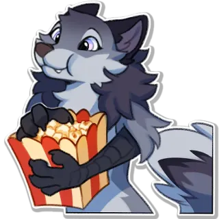 🍿 wolf, furry, popcorn, cartoon, animal, entertainment telegram sticker