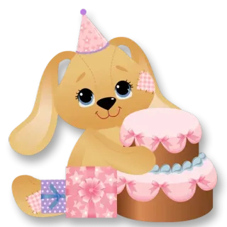 🎂 anniversaire, gâteau, mignon, lapin, fête, cadeau whatsapp sticker