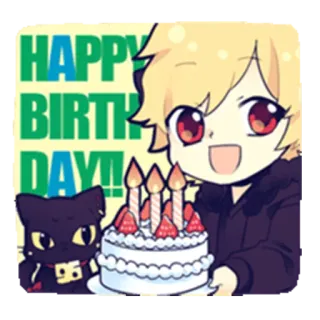 🎂 HAPPY BIRTHDAY!! anime, aniversário, bolo, desenho animado, gato, celebração, saudação whatsapp sticker
