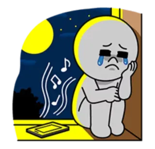 😔 triste, chorando, lua, noite, janela, música, desenho animado, sozinho telegram sticker