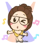 🕺 süß, Cartoon, Mädchen, Brille, Musik, Zwinkern telegram sticker