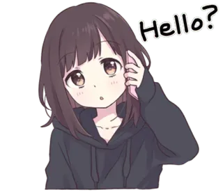 ❓ Hello? garota anime, olá, pergunta, desenho animado, fofo, moletom com capuz, ligação telegram sticker
