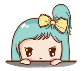 👀 Mädchen, süß, Cartoon, blaue Haare, Schleife telegram sticker