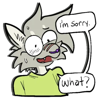 ❔ I'm Sorry. what? apology, cartoon, animal, sticker, confused, expressions, grey whatsapp sticker