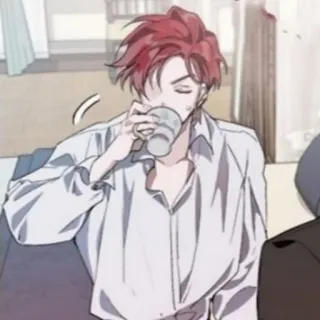🗑 man, drinking, shirt, red hair, anime telegram sticker