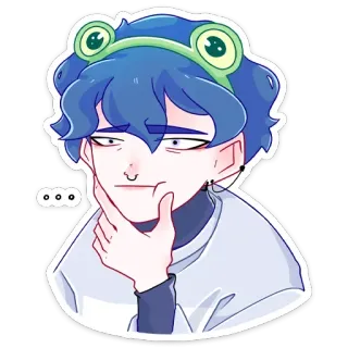 🤔 ... Desenho animado, Personagem, Sapo, Pensando, Cabelo azul whatsapp sticker