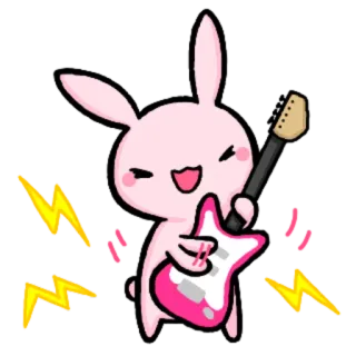😎 lapin, lapinou, guitare, musique, rose, dessin animé whatsapp sticker