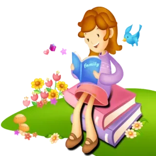 Ⓜ️ family lesen, buch, mädchen, familie, cartoon whatsapp sticker