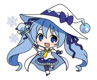 🦞 Hatsune Miku 애니메이션, 귀여운, 치비, 보컬로이드, 하츠네 미쿠, 겨울, 눈송이, 마법사 whatsapp sticker