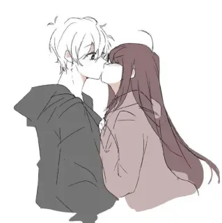 🌟 Anime, Baiser, Couple, Amour, Romance, Sweat à capuche, Dessin animé telegram sticker