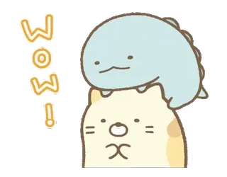 💬 WOW! 角落生物, 猫, 恐龙, 可爱, 卡哇伊, 哇, 惊讶 whatsapp sticker