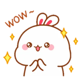 🐰 WOW~ 토끼, 귀여운, 와, 신나는, 행복한, 만화 telegram sticker