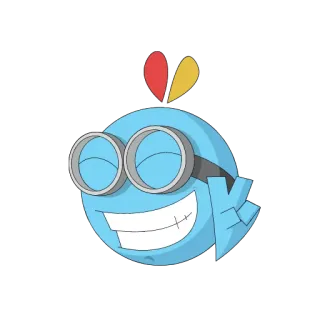 ✌ Cartone animato, Emoji, Personaggio, Carino, Sorriso, Blu, Illustrazione telegram sticker
