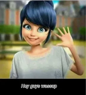👋 Marinette Dupain-Cheng Miraculous: Tales of Ladybug & Cat Noir Hey guys wassup Marinette Dupain-Cheng, Miraculous Ladybug, Dessin animé, Salutation, Quoi de neuf ?, Bonjour whatsapp sticker