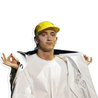 😎 Eminem rapper, music, eminem, portrait, yellow hat telegram sticker