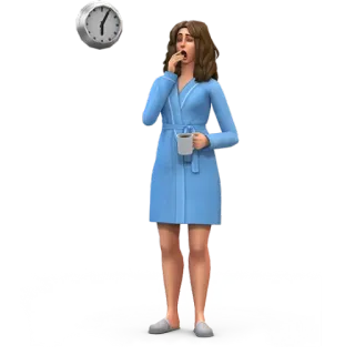 😴 sims, morning, yawning, coffee, robe, clock telegram sticker