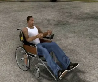 🌟 Carl Johnson Grand Theft Auto: San Andreas Carl Johnson, GTA, San Andreas, cadeira de rodas, jogo, videogame whatsapp sticker