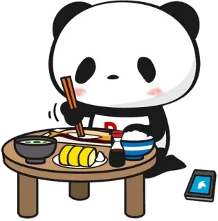 🥡 Panda, Makan, Makanan, Sumpit, Kartun, Lucu, Makanan Asia whatsapp sticker