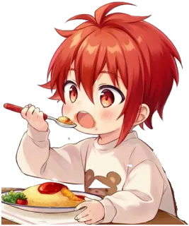 🍽 アニメ, 男の子, 子供, 食事, オムライス, かわいい, 食べ物 telegram sticker