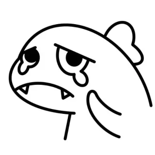 😭 Dessin animé, Poisson, Triste, Pleurant, Contour, Noir et blanc, Emoji whatsapp sticker