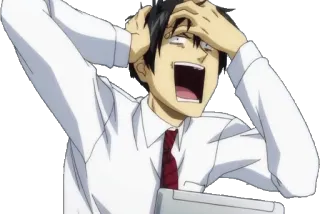 😱 animé, homme d'affaires, stressé, frustré, choqué telegram sticker