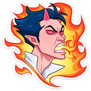 😡 devil, horns, angry, fire, cartoon telegram sticker