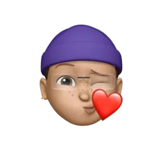 😘 emoji, sticker, heart, winking, glasses, person, cartoon telegram sticker