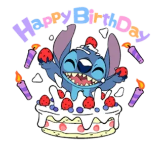 🤗 Stitch Happy Birthday день рождения, торт, стич, мультфильм, праздник, милый telegram sticker