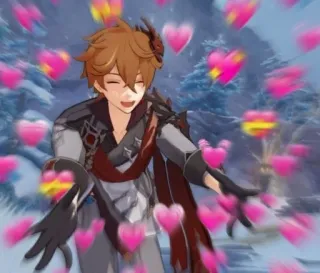 🌟 Tartaglia Genshin Impact Anime, Videojuego, Tartaglia, Genshin Impact, Corazones, Amor, Lindo whatsapp sticker